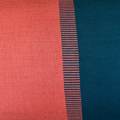 Handwoven Color Block & Hemp Pillow - Light Terra Cotta & Blue