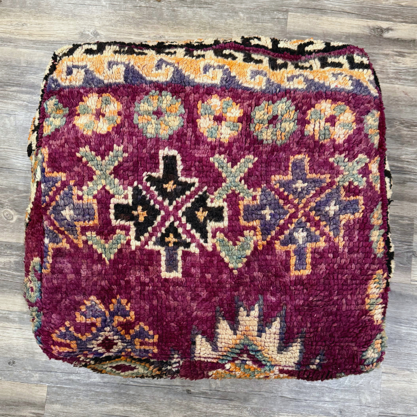 Vintage Moroccan Hand-Knotted Wool Rug Pouf