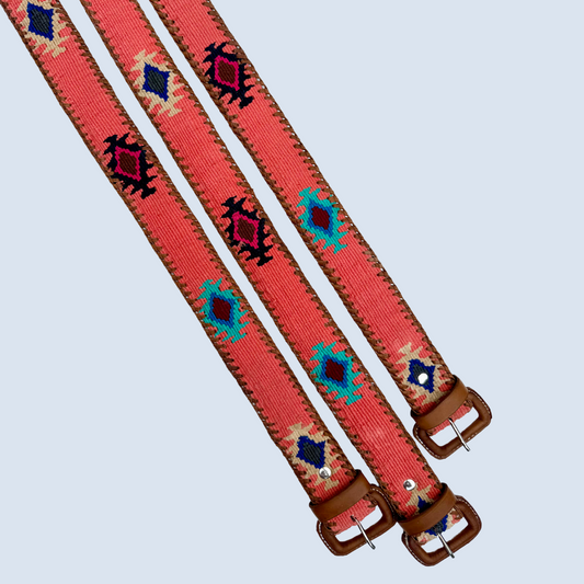 Coral Handwoven Guatemalan Whip-Stitched Belt