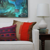Handwoven Color Block & Hemp Pillow - Tan & Orange