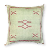 Light Green-Gray Sabra Cactus Silk Kilim Pillow Cover | Handwoven Moroccan Home Decor