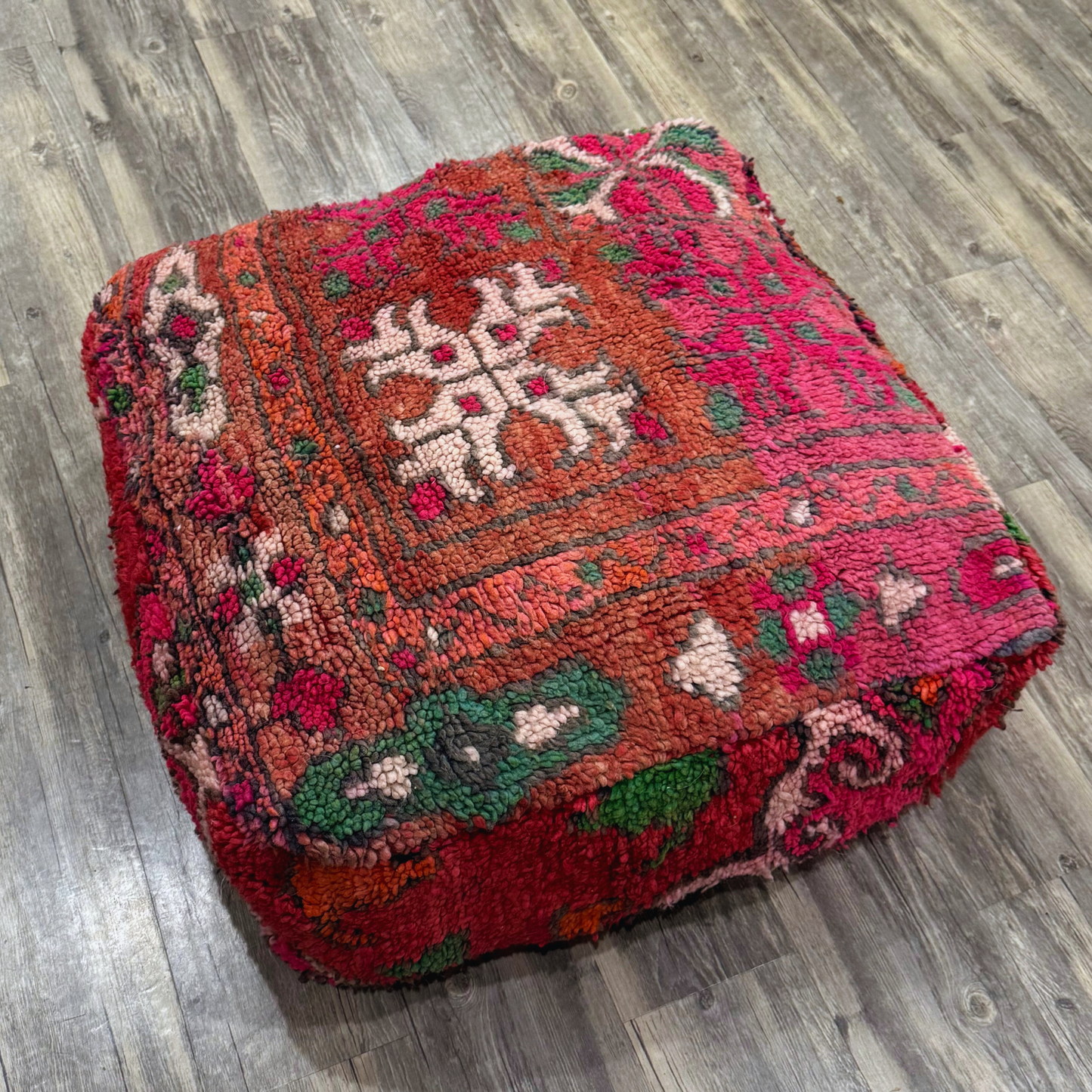 Vintage Moroccan Hand-Knotted Wool Rug Pouf