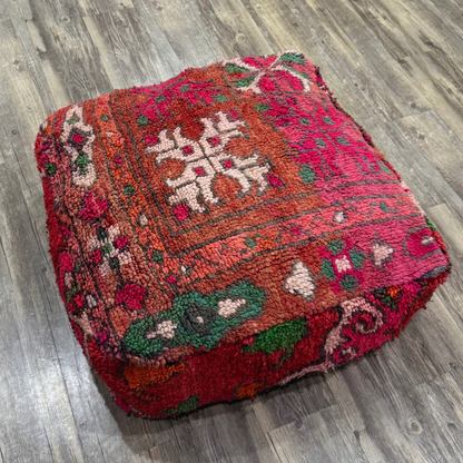 Vintage Moroccan Hand-Knotted Wool Rug Pouf