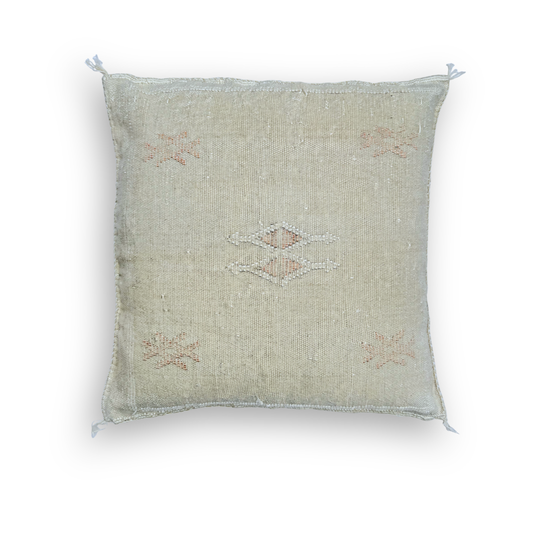 Cream Sabra Cactus Silk Kilim Pillow Cover | Handwoven Moroccan Home Decor