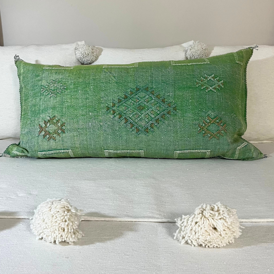 Green Cactus Silk Lumbar Pillow