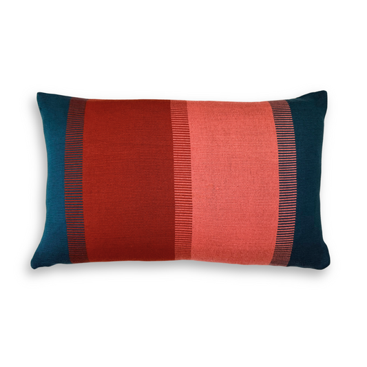 Handwoven Color Block & Hemp Pillow - Light & Dark Terra Cotta