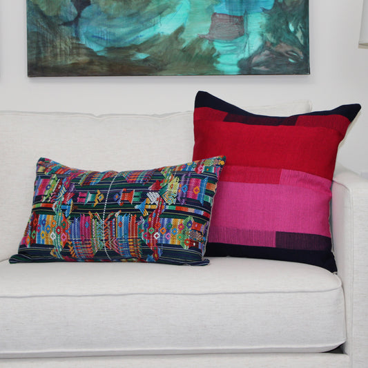 Handwoven Color Block & Hemp Pillow