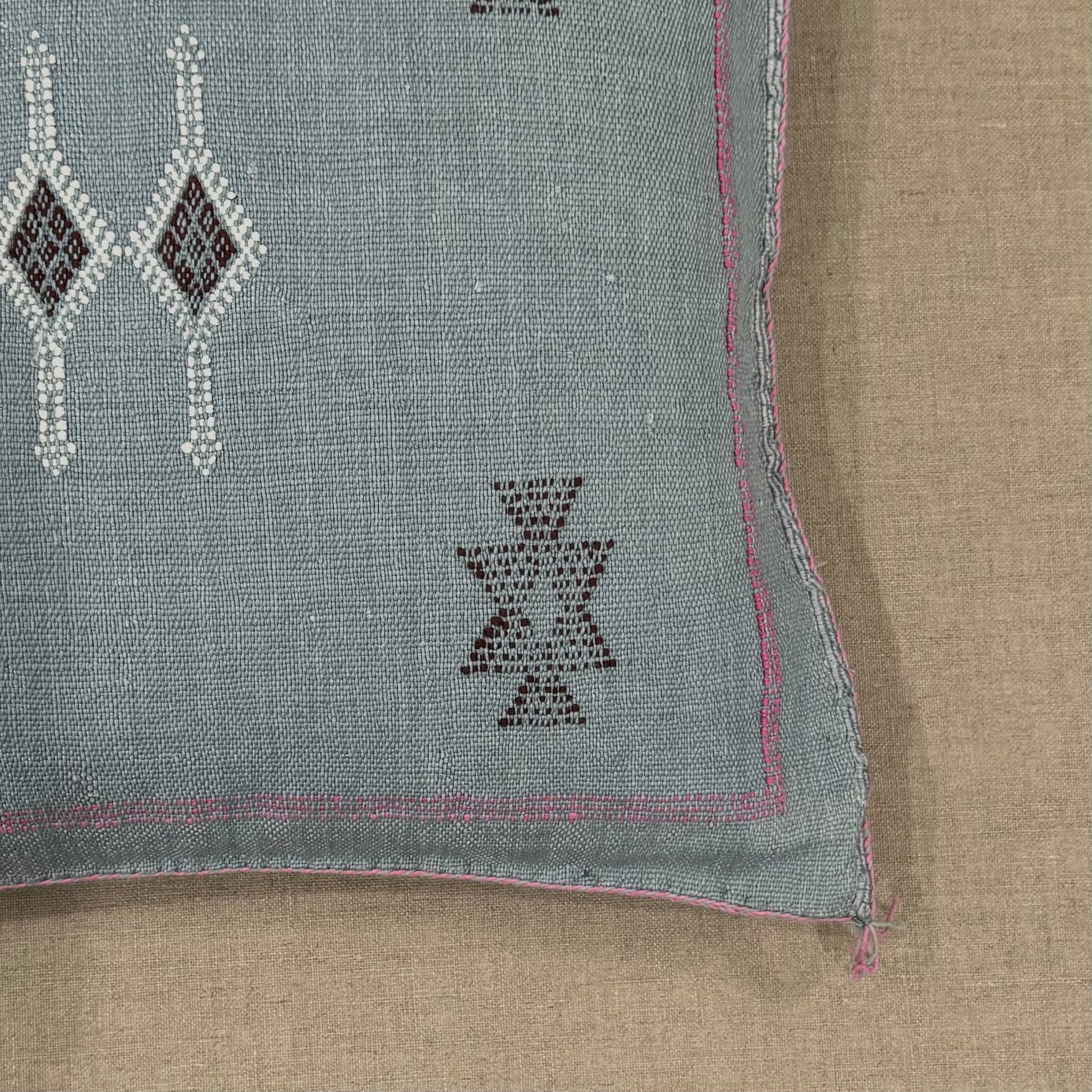 Blue-Grey Sabra Cactus Silk Pillow - closeup