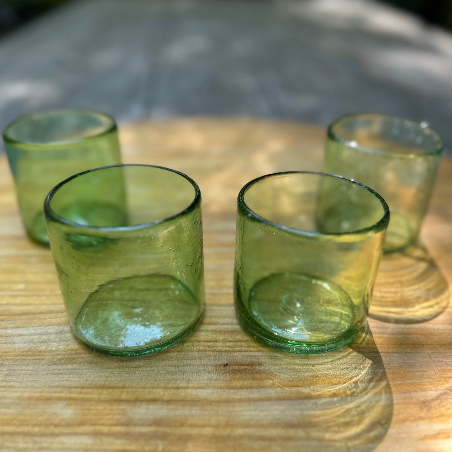 Handblown Green Bodega Wine Glasses, Set of 2