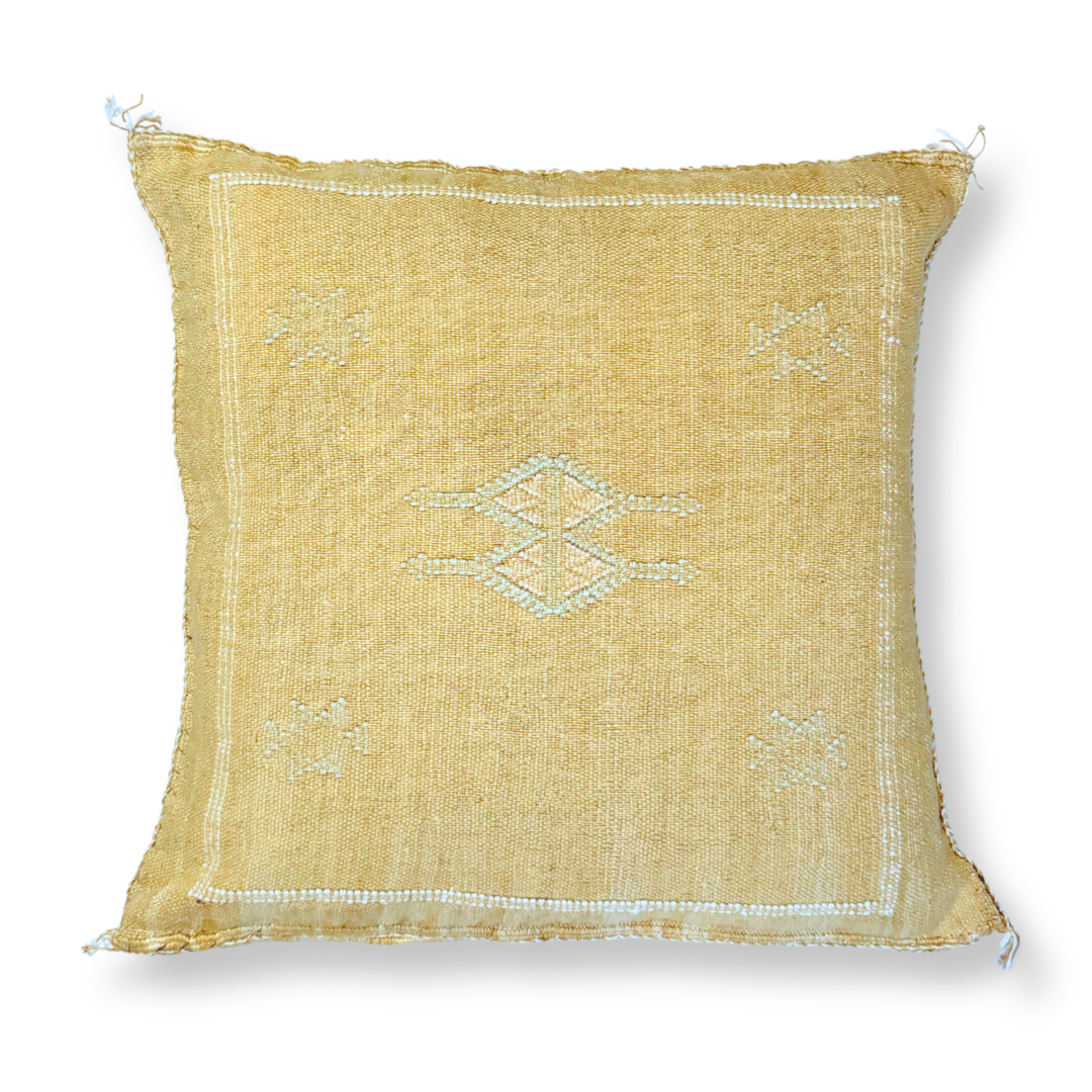 Gold Sabra Cactus Silk Kilim Pillow Cover | Handwoven Moroccan Home Decor