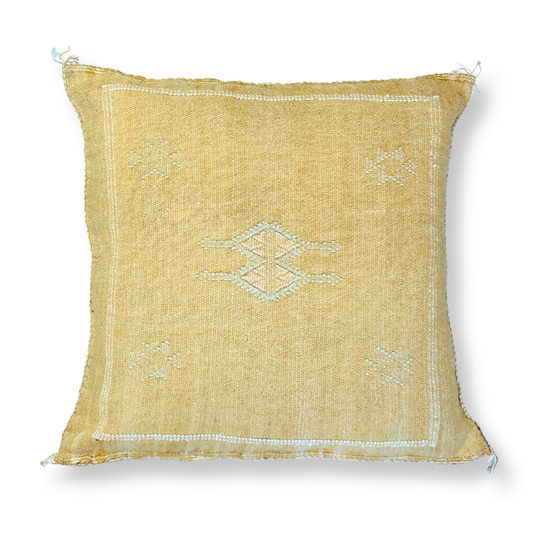 Gold Sabra Cactus Silk Kilim Pillow Cover | Handwoven Moroccan Home Decor