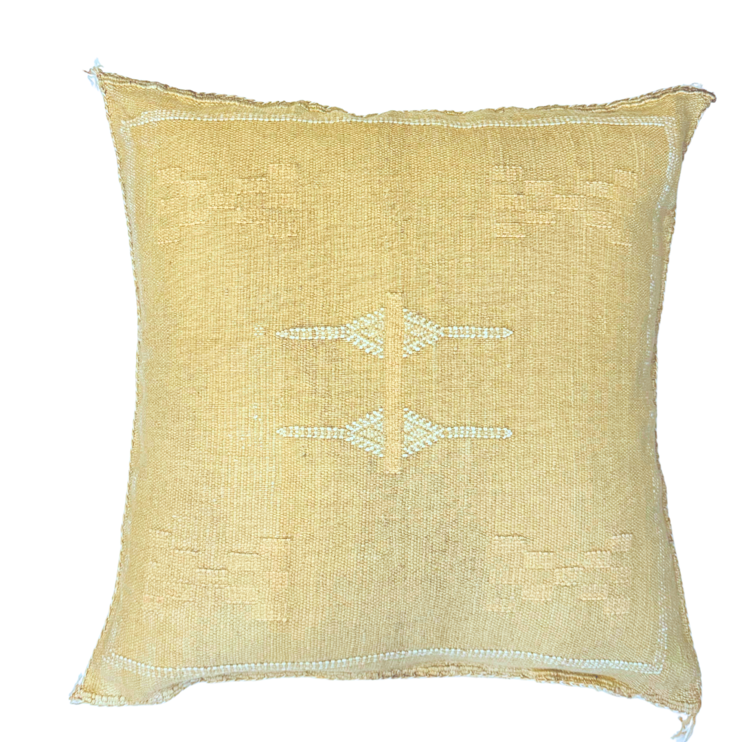 Gold Sabra Cactus Silk Kilim Pillow Cover | Handwoven Moroccan Home Decor