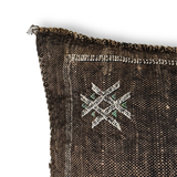 Dark Brown Sabra Cactus Silk Kilim Pillow Cover | Handwoven Moroccan Home Decor