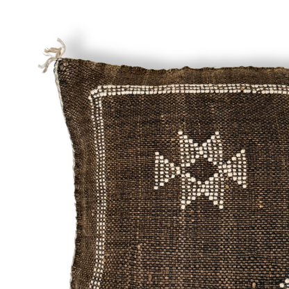 Dark Brown Sabra Cactus Silk Kilim Pillow Cover | Handwoven Moroccan Home Decor