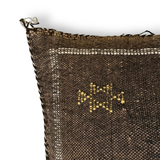 Dark Brown Sabra Cactus Silk Kilim Pillow Cover | Handwoven Moroccan Home Decor