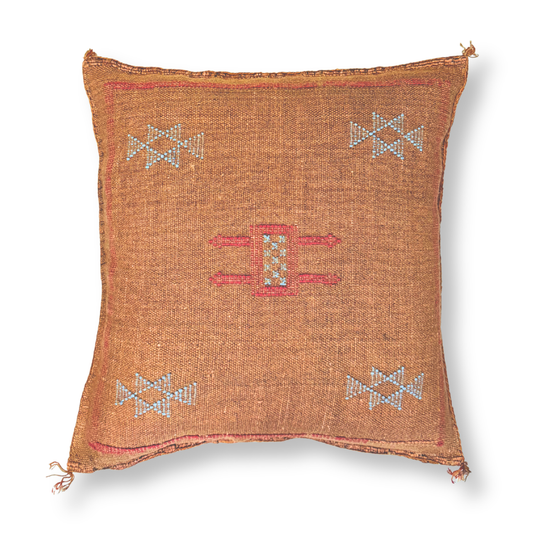 Dark Terracotta Sabra Cactus Silk Kilim Pillow Cover | Handwoven Moroccan Home Decor