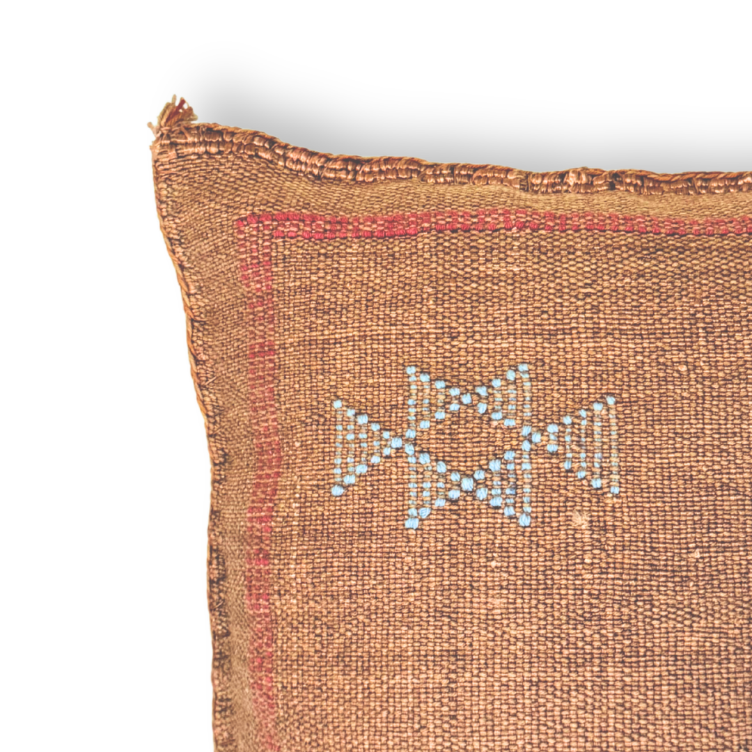 Dark Terracotta Sabra Cactus Silk Kilim Pillow Cover | Handwoven Moroccan Home Decor