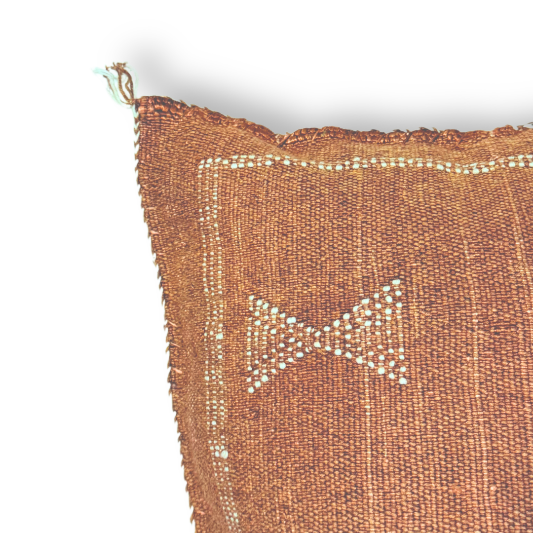 Dark Terracotta Sabra Cactus Silk Kilim Pillow Cover | Handwoven Moroccan Home Decor