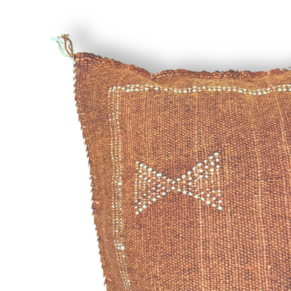 Dark Terracotta Sabra Cactus Silk Kilim Pillow Cover | Handwoven Moroccan Home Decor