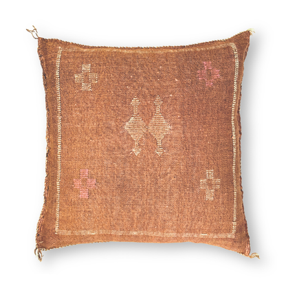 Dark Terracotta Sabra Cactus Silk Kilim Pillow Cover | Handwoven Moroccan Home Decor