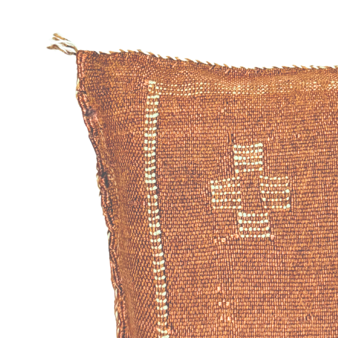 Dark Terracotta Sabra Cactus Silk Kilim Pillow Cover | Handwoven Moroccan Home Decor