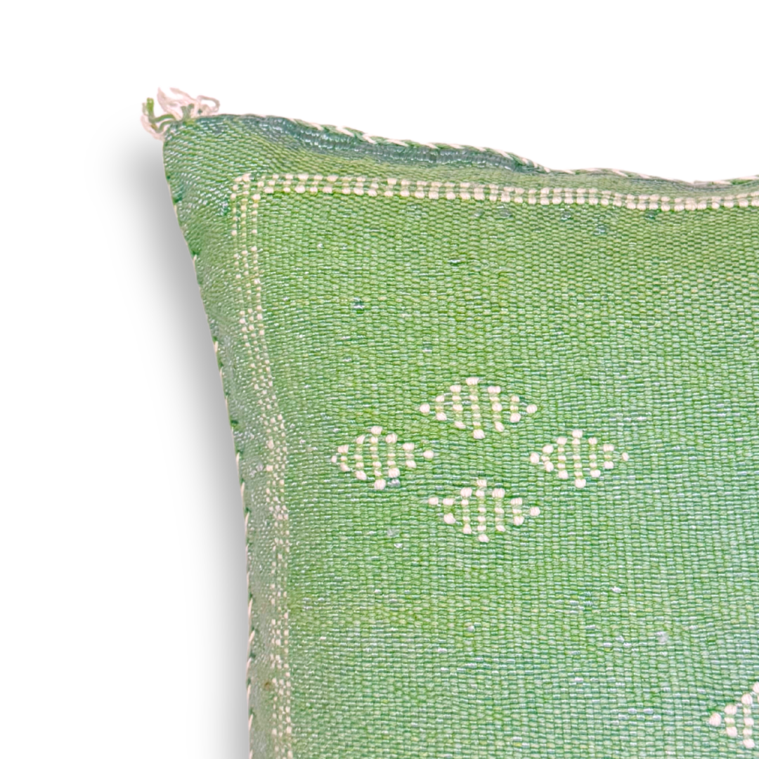 Green Sabra Cactus Silk Kilim Pillow Cover | Handwoven Moroccan Home Decor