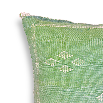 Green Sabra Cactus Silk Kilim Pillow Cover | Handwoven Moroccan Home Decor
