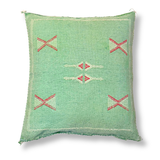 Green Sabra Cactus Silk Kilim Pillow Cover | Handwoven Moroccan Home Decor