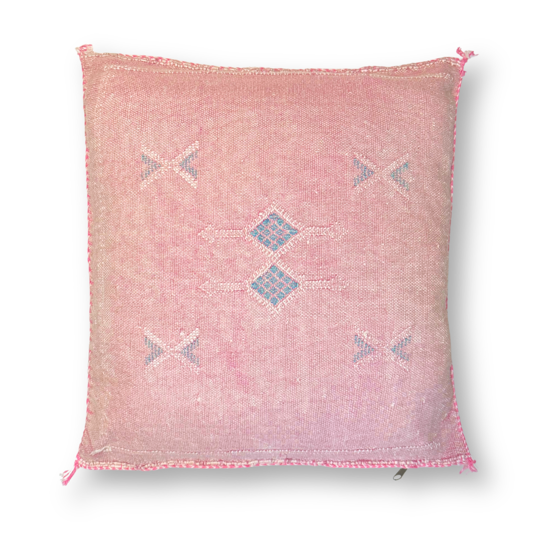 Pink Sabra Cactus Silk Kilim Pillow Cover | Handwoven Moroccan Home Decor