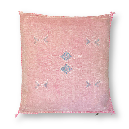 Pink Sabra Cactus Silk Kilim Pillow Cover | Handwoven Moroccan Home Decor
