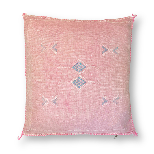 Pink Sabra Cactus Silk Kilim Pillow Cover | Handwoven Moroccan Home Decor