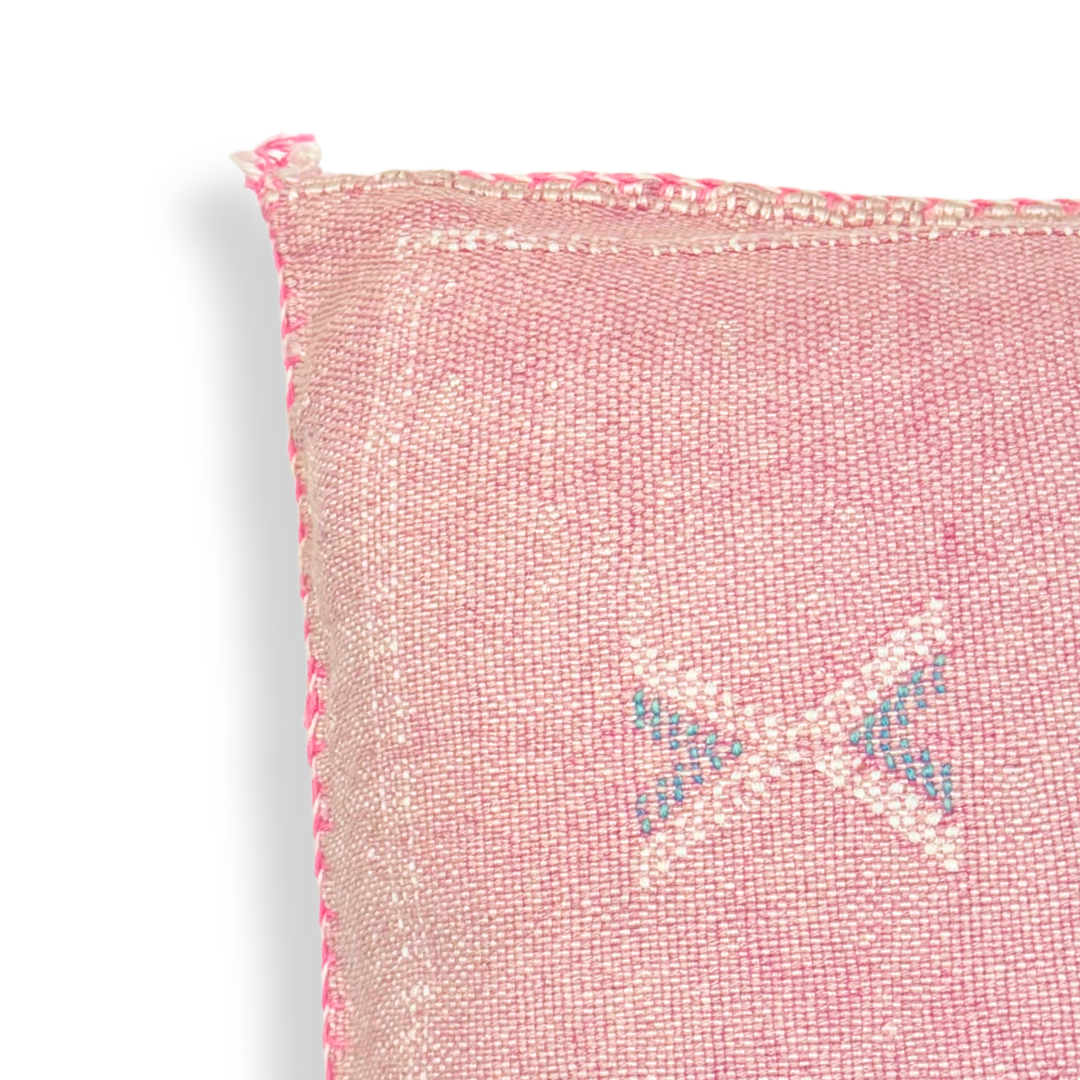 Pink Sabra Cactus Silk Kilim Pillow Cover | Handwoven Moroccan Home Decor