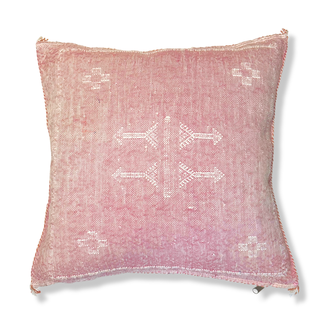 Pink Sabra Cactus Silk Kilim Pillow Cover | Handwoven Moroccan Home Decor
