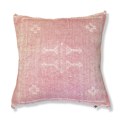 Pink Sabra Cactus Silk Kilim Pillow Cover | Handwoven Moroccan Home Decor