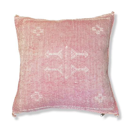 Pink Sabra Cactus Silk Kilim Pillow Cover | Handwoven Moroccan Home Decor