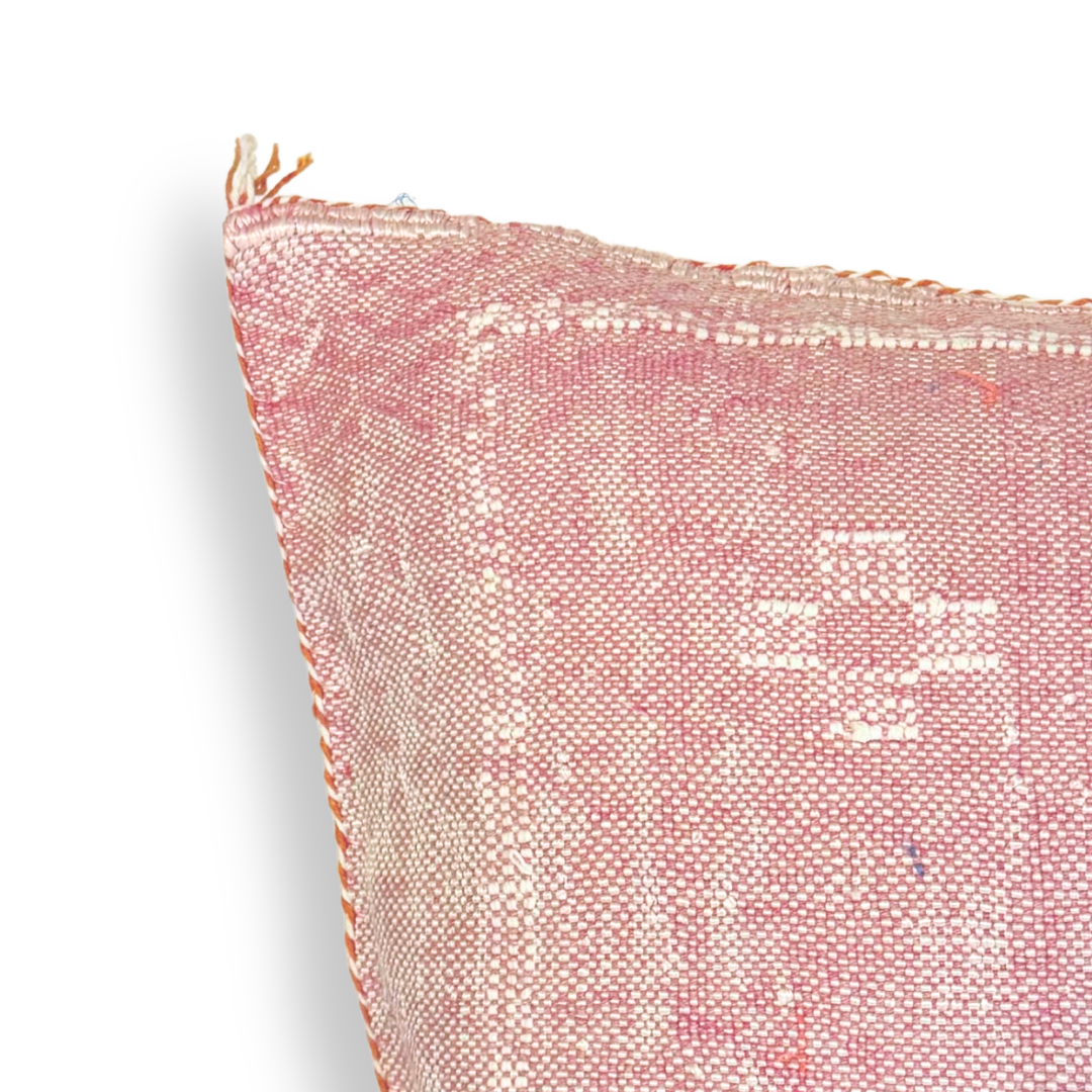Pink Sabra Cactus Silk Kilim Pillow Cover | Handwoven Moroccan Home Decor