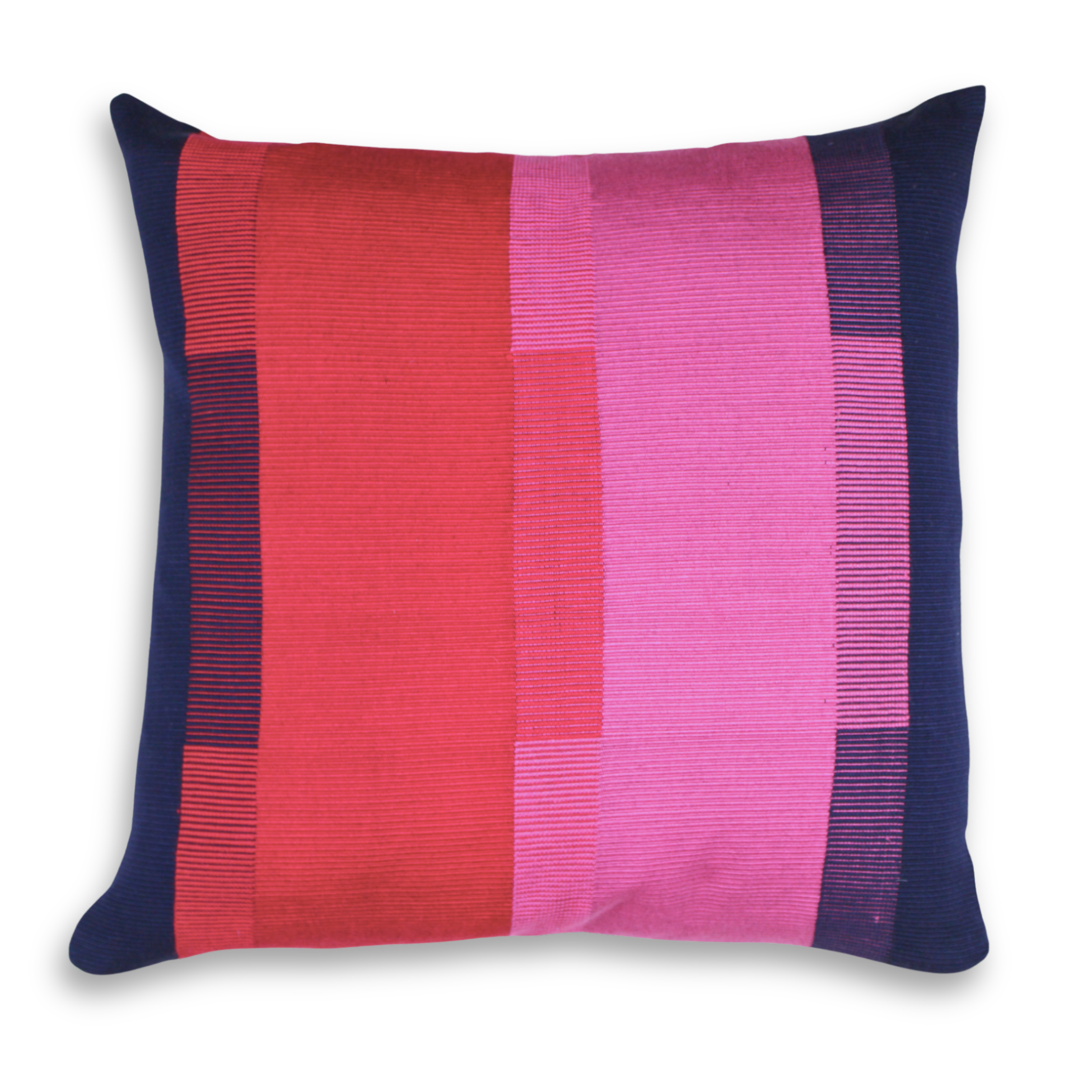 Handwoven Color Block & Hemp Pillow - Pink & Navy