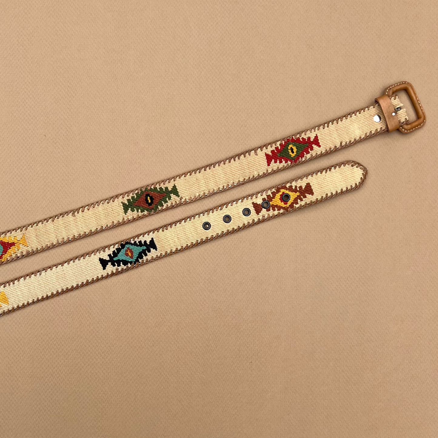 Cream Handwoven Guatemalan Whip-Stitched Belt