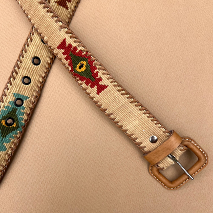 Cream Handwoven Guatemalan Whip-Stitched Belt - close up