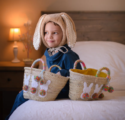 Handwoven Moroccan Easter Basket with Bunny Embroidery