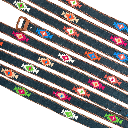 Decorative belt with colorful patterns on a white background