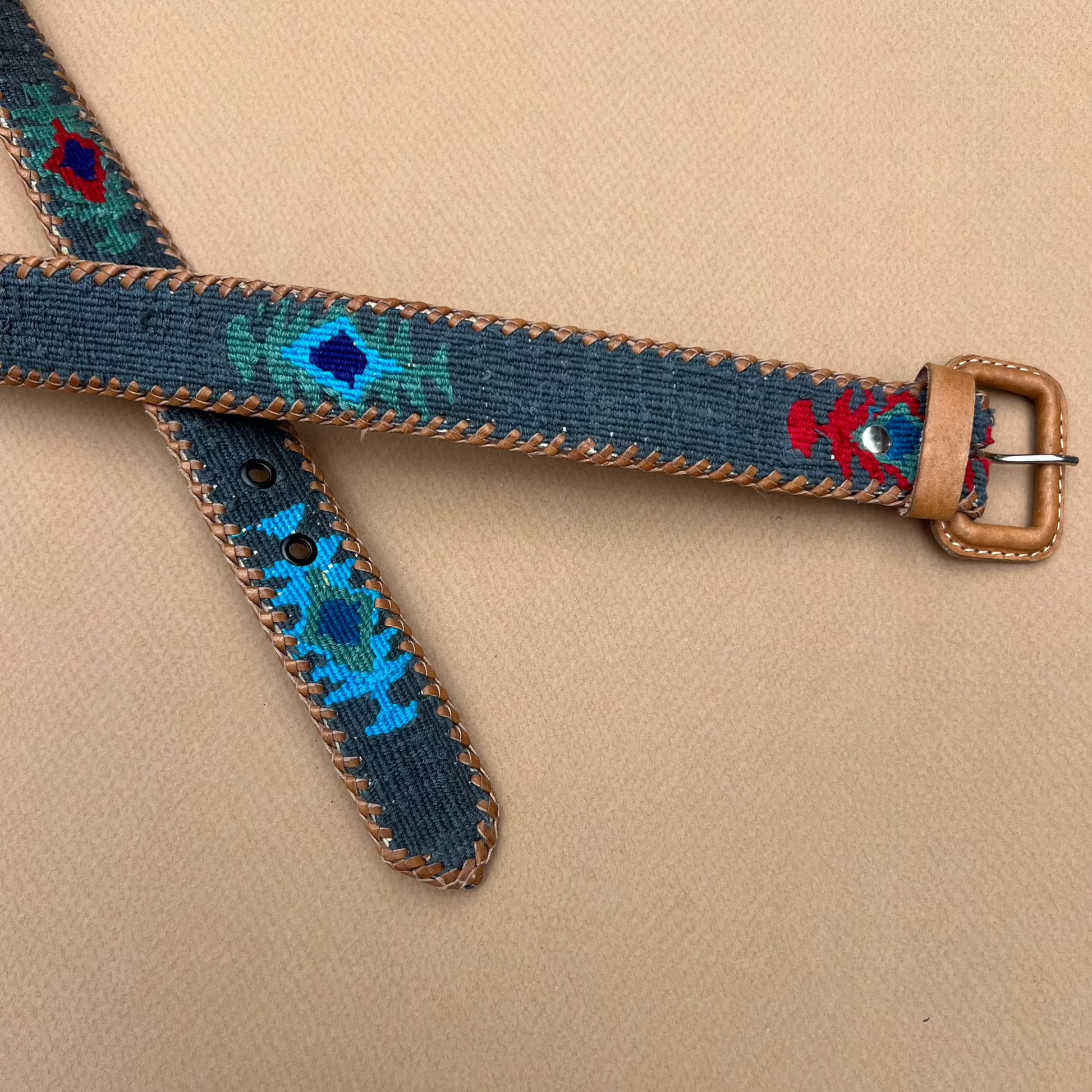 Denim-Colored Guatemalan Belt - Closeup