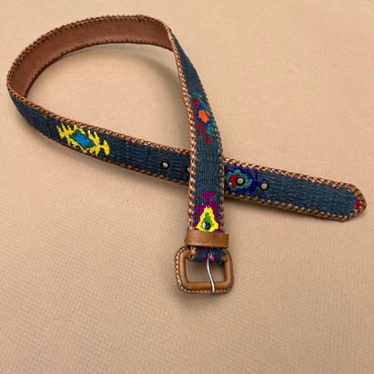 Denim-Colored Guatemalan Belt - Leather Buckle