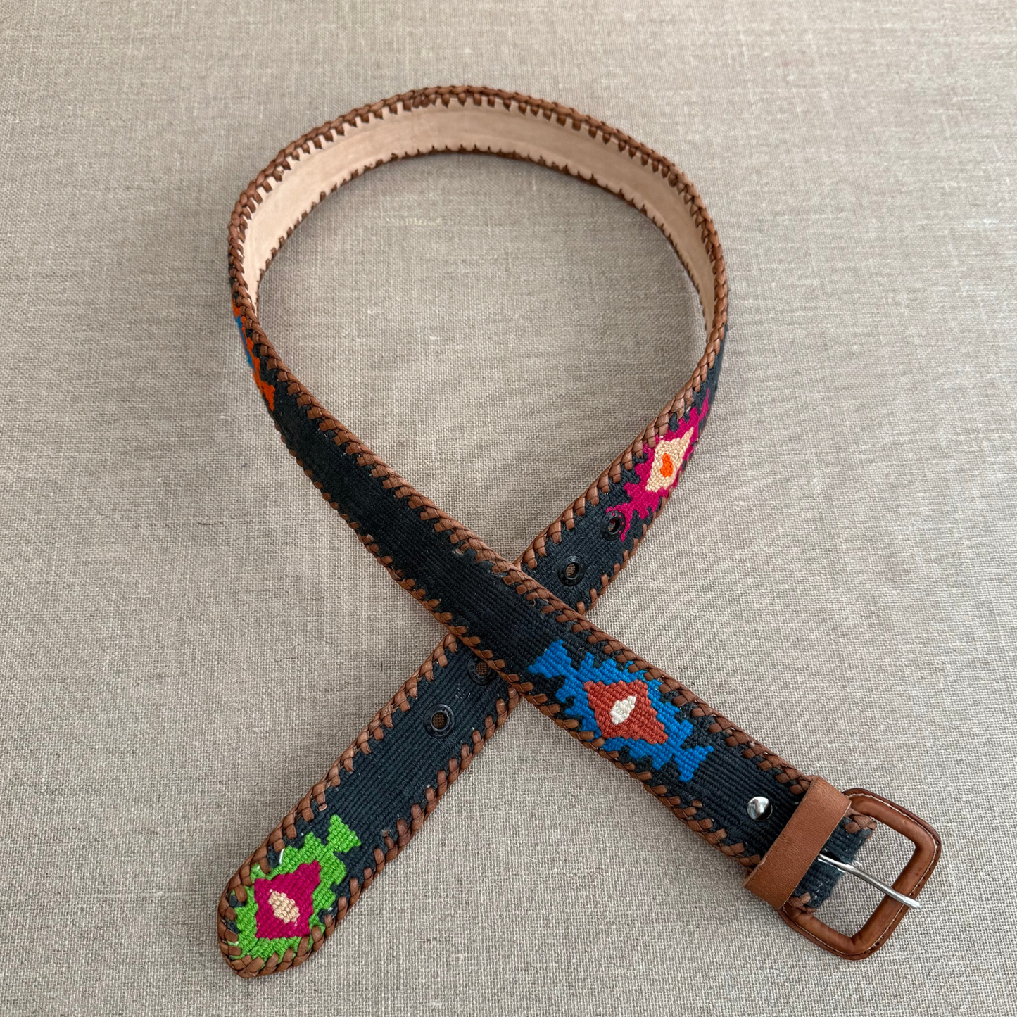 Denim-Colored (Blue-Grey) Handwoven Guatemalan Whip-Stitched Belt