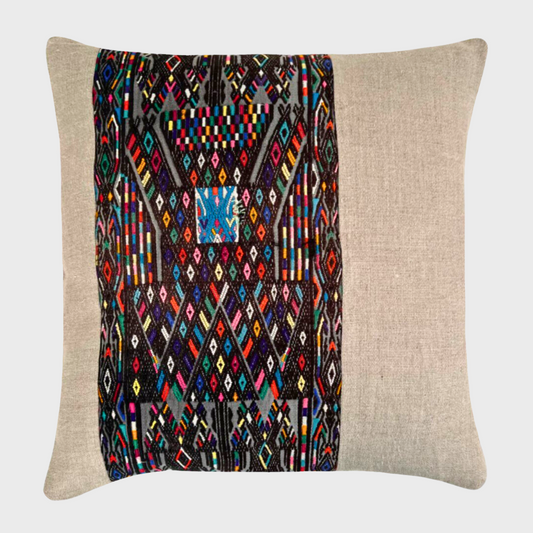 Multicolor Black Accent Stripe Huipil and Hemp Pillow on light gray background - Intertwined: Handmade for Good