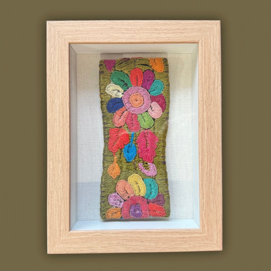 Framed handwoven textile wall art