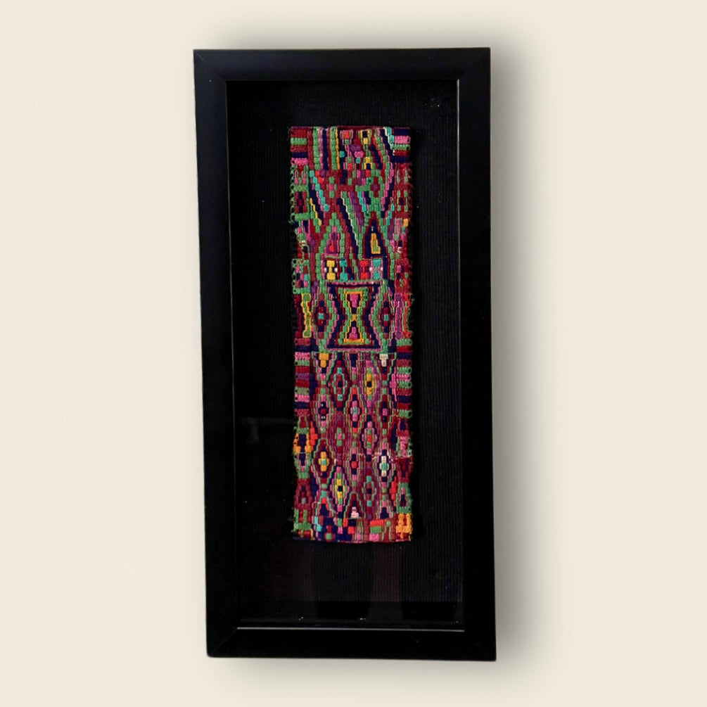 Framed handwoven textile wall art