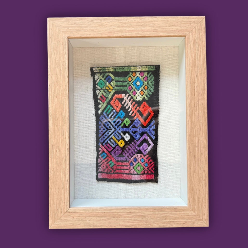 Framed handwoven textile wall art