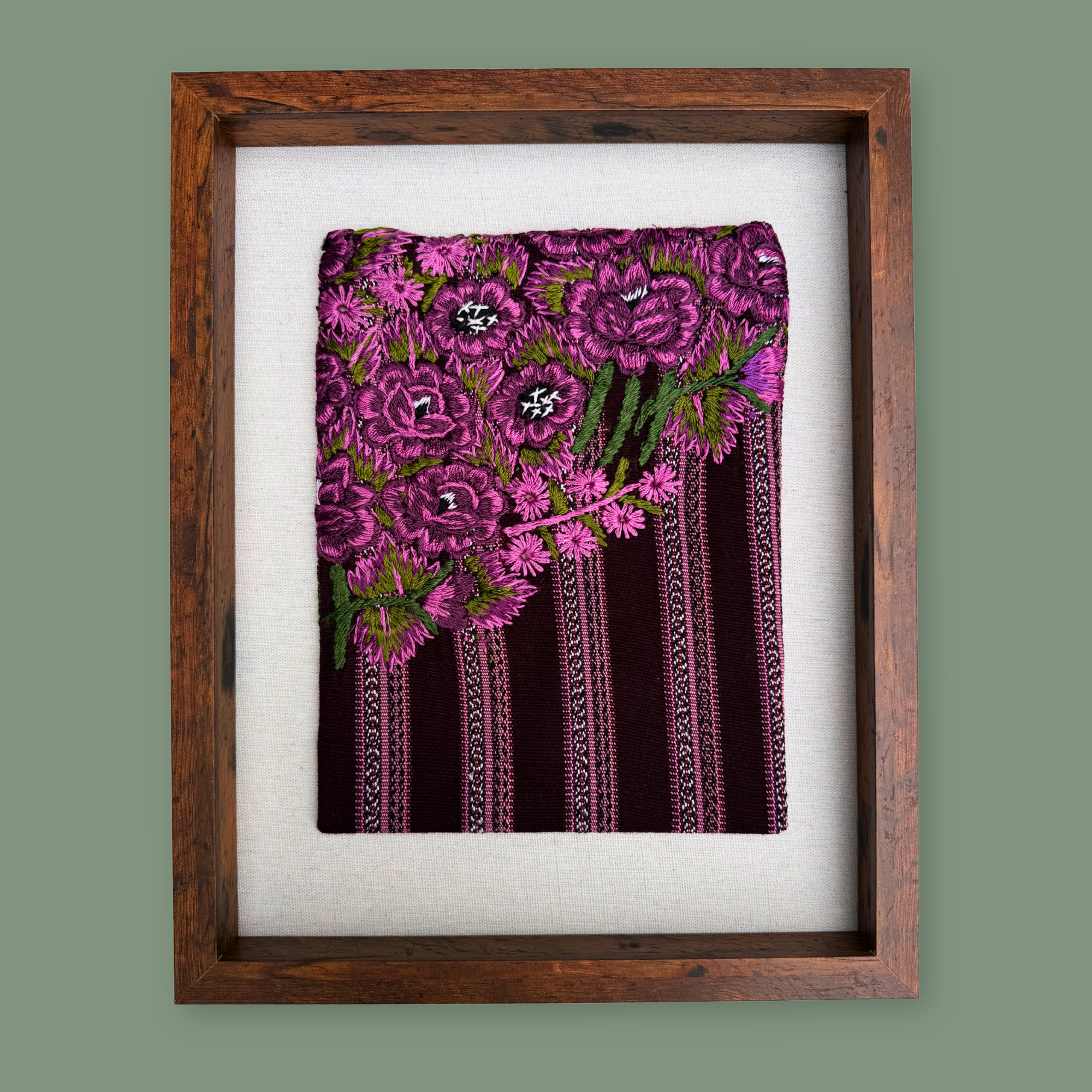 Framed vintage embroidered textile
