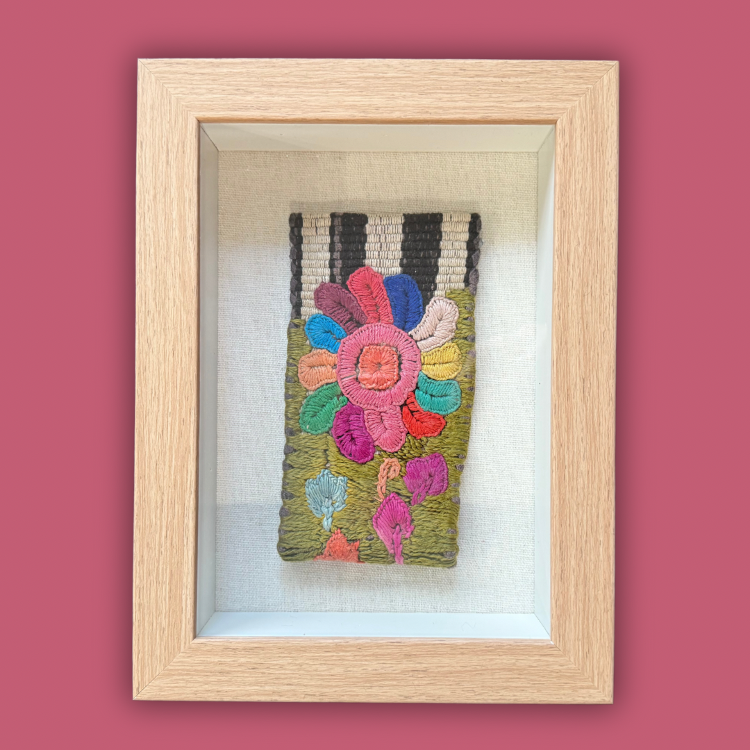 Framed handwoven textile wall art